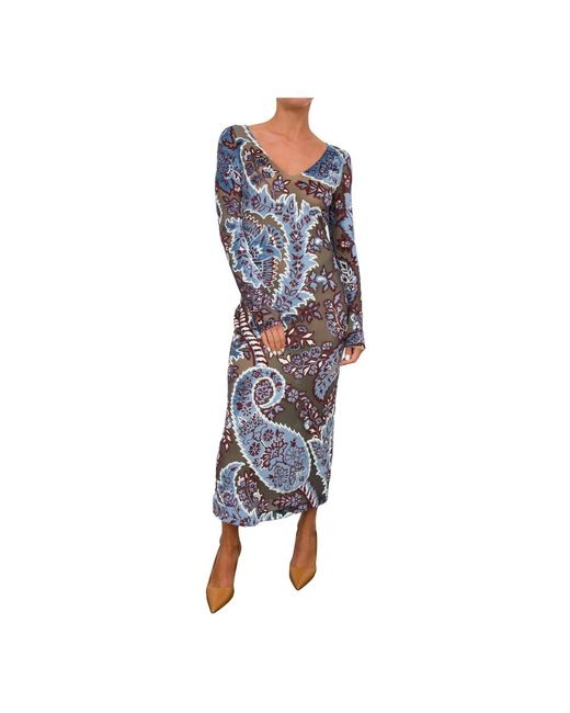 Etro Kleedjes ,Veelkleurig ,Fantasia Midi Jurken Voor Vrouwen in het Blue