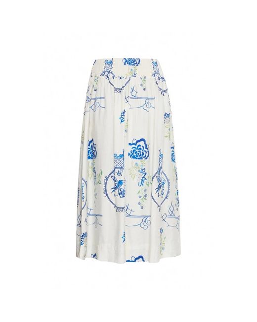 Ichi Rokken ,Wit ,Hoge Taille Klassieke Rok Groot Patroon in het Blue