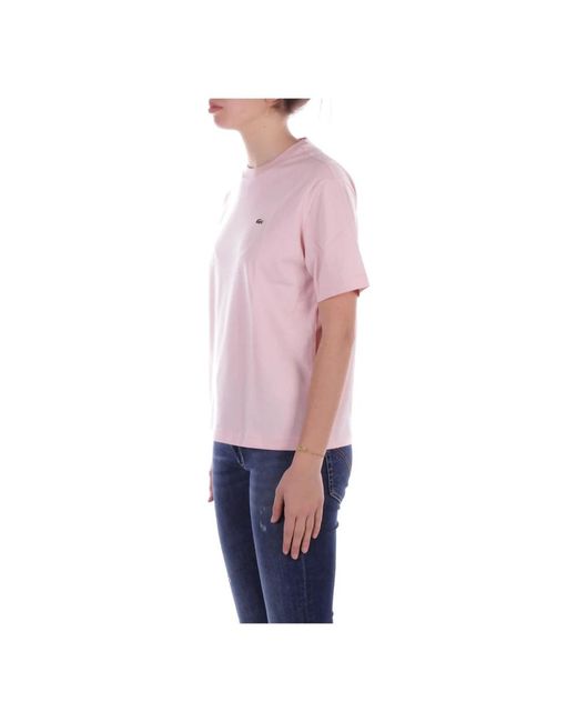 Lacoste Tops ,Roze ,Katoen Poederroze T-Shirts En Polo's in het Pink