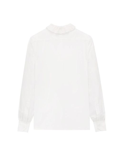 Saint Laurent Kanten Pierrot Kraag Knoopsluiting Shirt in het White