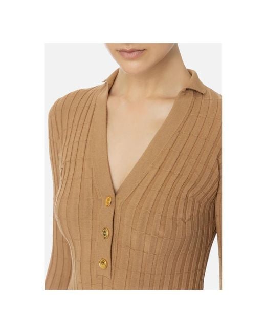 Elisabetta Franchi Black Gerippter viskosepullover mit goldenen knöpfen