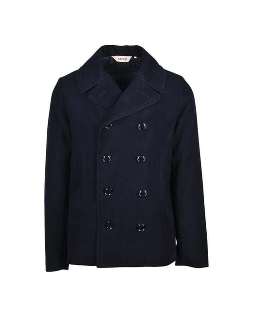 Aspesi Blue Double-Breasted Coats for men