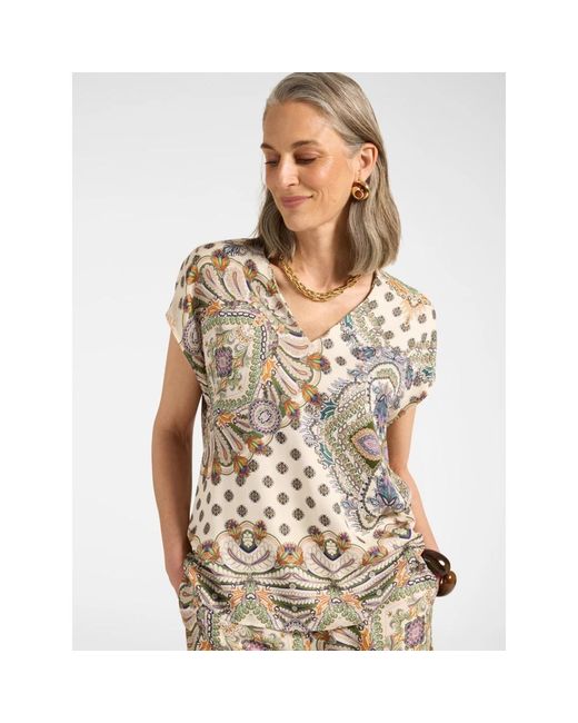 Elena Miro Viscose Blouse Met Print En V-Hals in het Natural