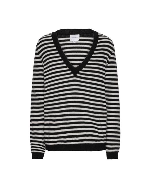 American Dreams Black Gestreifter v-ausschnitt kaschmirpullover