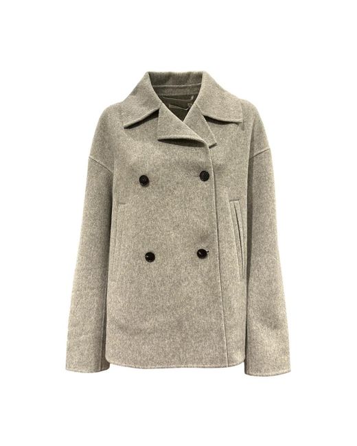 Lis Lareida Jassen ,Grijs ,Wol Oversized Wollen Jas Met Reverskraag in het Natural
