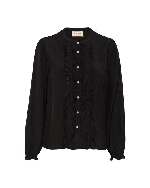 Cream Overhemden ,Zwart ,Pitch Blouse Met Lange Mouwen En Ruches in het Black