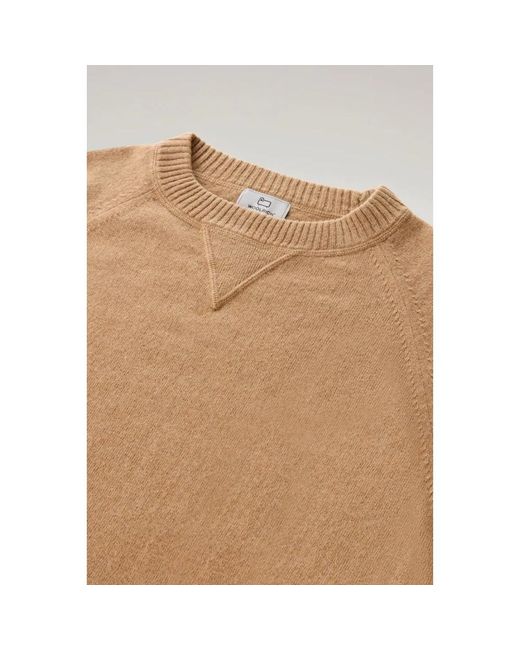 Woolrich Truien & Vesten ,Bruin ,Wol Klassieke Trui Met Ronde Hals in het Natural