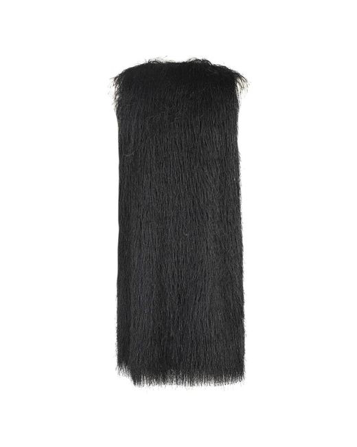 SOLOTRE Kleedjes ,Zwart ,Zwarte Franje Mini-Jurk Met Mouwen in het Black