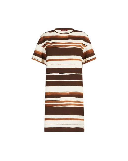 Max Mara Kleedjes ,Bruin ,Ademende T-Shirt Jurk Met Zakken in het Brown