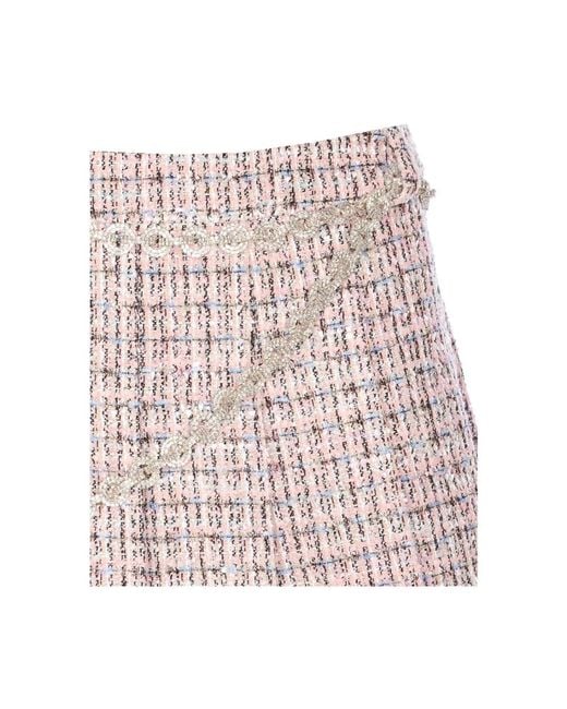 Self-Portrait Kristal Riem Roze Bouclé Mini Rok in het Pink