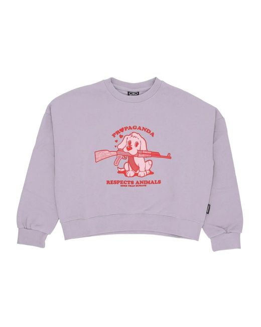 Propaganda Hoodies & Sweatvesten ,Paars ,Katoen Puppy Croptop Crewneck Sweatshirt in het Purple
