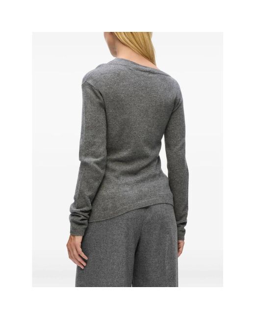 Karl Lagerfeld Gray Asymmetric Neck Logo Sweater