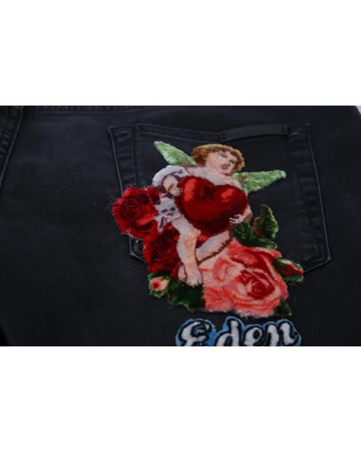 Dolce & Gabbana Schwarze skinny denim jeans mit engel stickerei in Black für Herren
