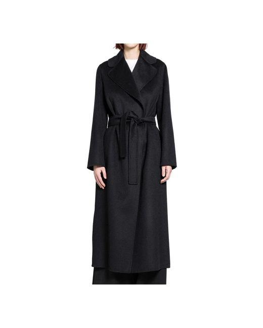 Max Mara Black Schwarzer Wollkaschmir-Mantel Mit Gürtel