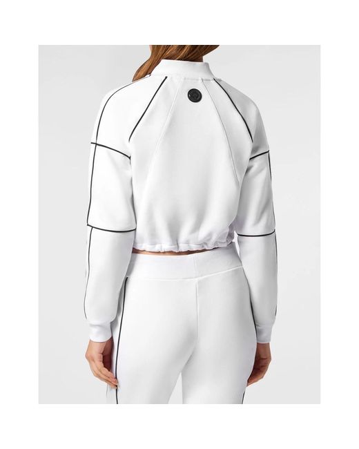 Philipp Plein Fitness ,Wit ,Katoen Fleece Cropped Anorak in het White