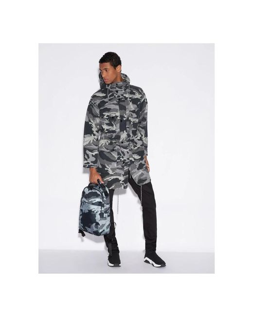 Armani Exchange Camouflage baumwoll hooded trench jacke in Black für Herren