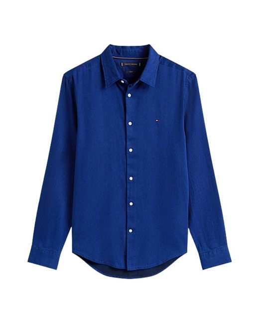 Tommy Hilfiger Blue Satin Shirt With Logo for men