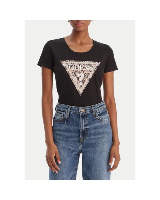 Guess Leo Triangle Tee in het Black