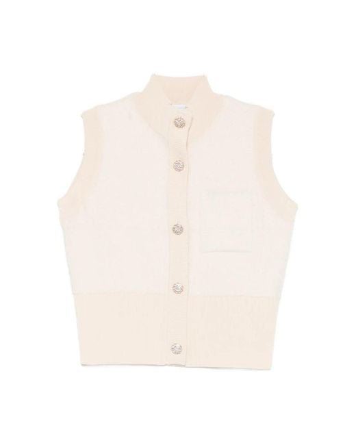 Blugirl Blumarine Natural Ärmellose Weste Mit Hohem Kragen Und Knopfleiste Vorne
