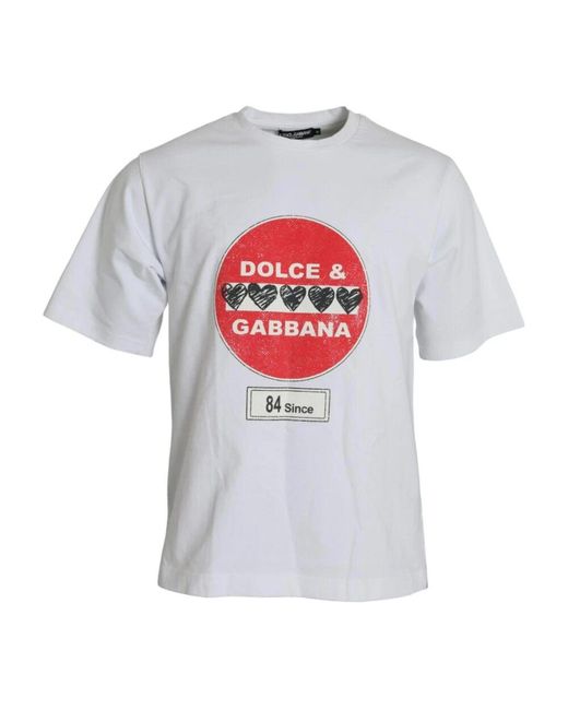Dolce & Gabbana Weiße heart amor baumwoll-crewneck-t-shirt in Gray für Herren