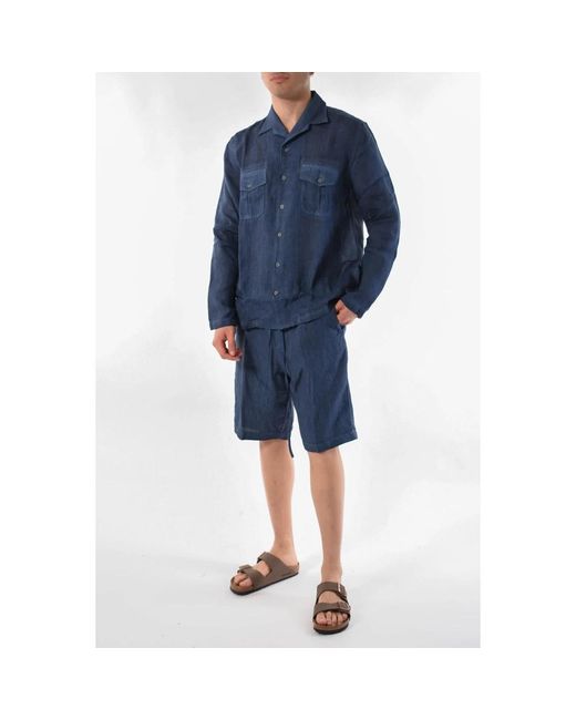 120% Lino Texana hemd mit frontknöpfen und brusttaschen in Blue für Herren