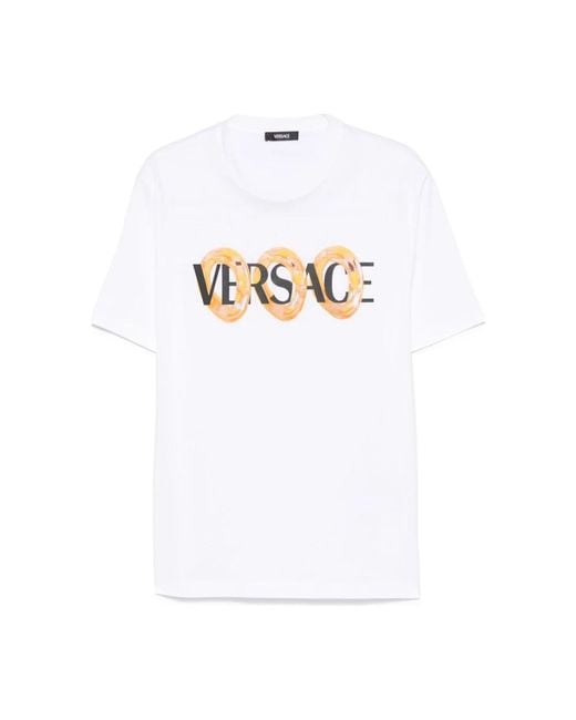 Tシャツ・カットソー VERSACE Men T-shirt White 10084811A08489 1W000 Logo T-Shirt White,Print | VERSACE