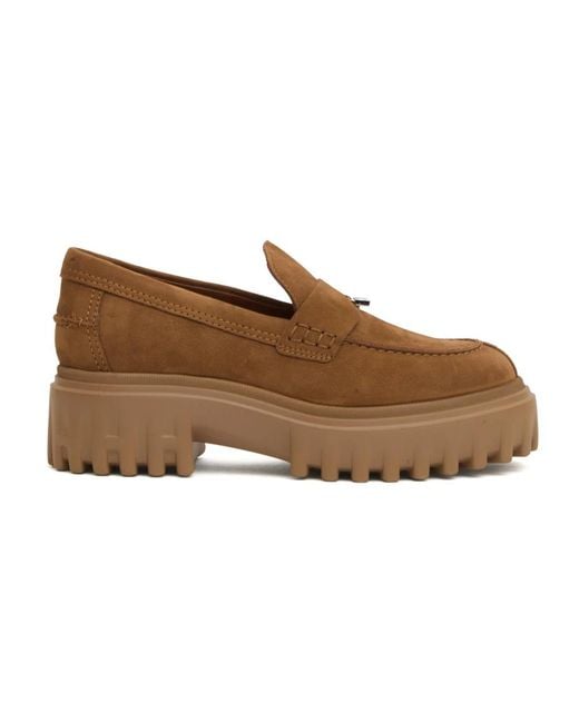 Hogan Gestreepte Tabak Rubber Mocassin in het Brown