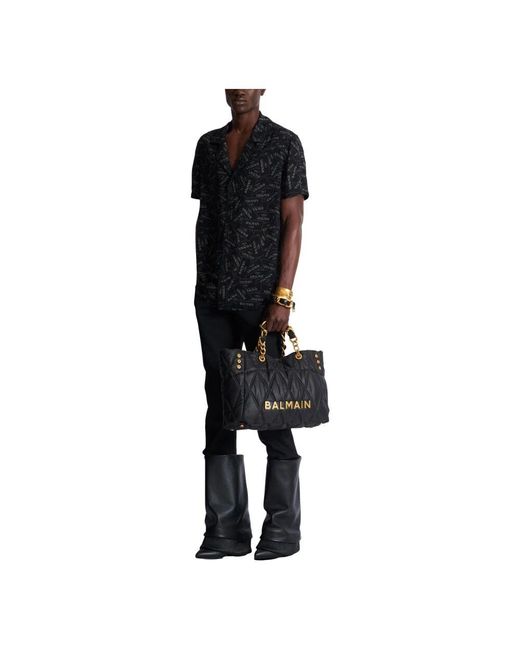 Camicia da pigiama con stampa all-over del logo di Balmain in Black da Uomo