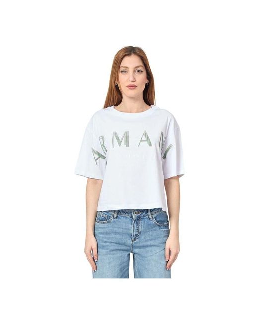ARMANI EXCHANGE White Weiße Cropped T-Shirt Mit Frontlogo