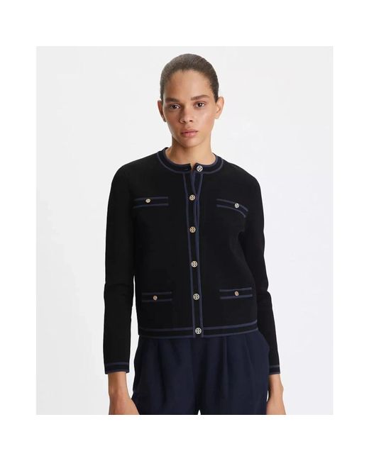 Tory Burch Truien & Vesten ,Zwart ,Polyester Zwarte Vest Met Gouden Knopen in het Black