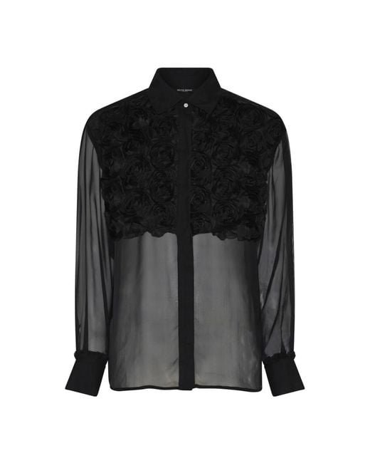 Bruuns Bazaar Black Chiffon-bluse mit rosen-detail