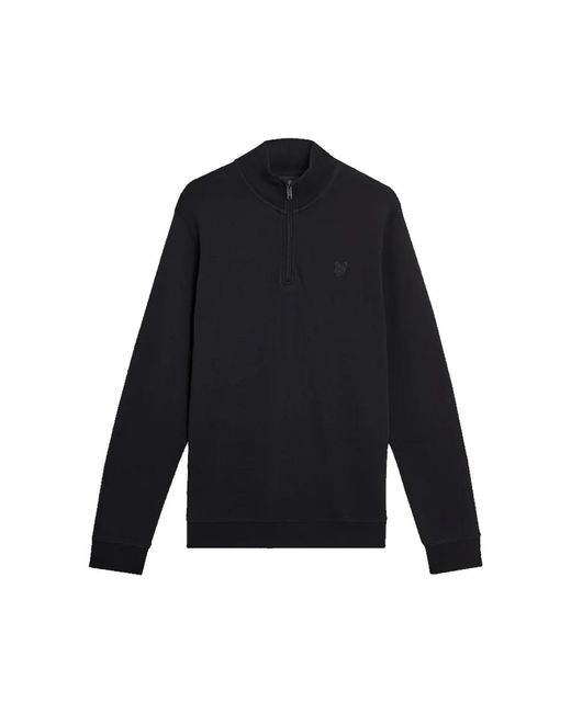 Lyle & Scott Hoodies & Sweatvesten ,Zwart ,Katoen Superfine Katoen 1/4 Zip Sweatshirt in het Blue voor heren
