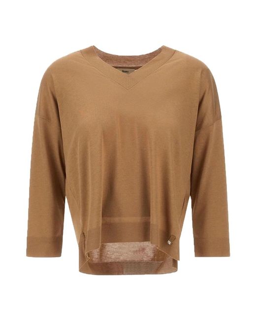 Herno Brown V-Neck Knitwear