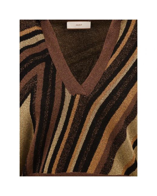 Akep Truien & Vesten ,Veelkleurig ,Katoen Diagonaal Gestreept Gebreide Polo in het Brown