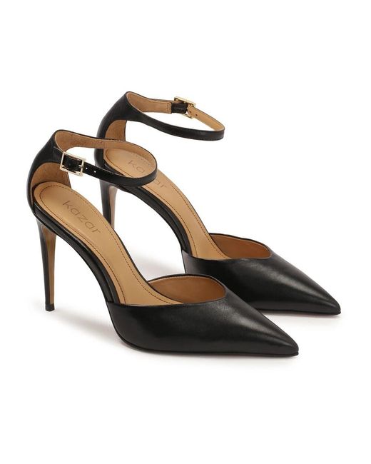 Kazar Black Schwarze Halboffene Lederschuhe