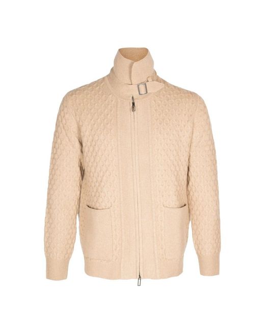 Paolo Pecora Zip Strickpullover in Natural für Herren