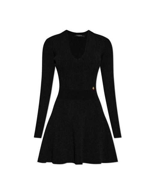 Balmain Black V-ausschnitt kleid