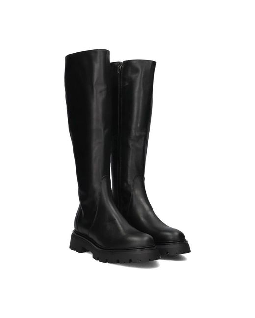 Stefano Lauran Black Schwarze Lederstiefel Hoch