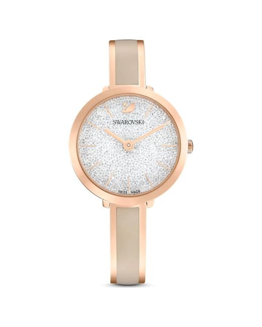 Swarovski White Crystalline Delight Watch, Swiss Made, Metal Bracelet, Rose-Tone Finish
