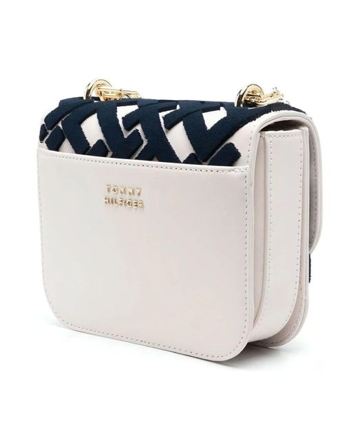 Tommy Hilfiger Black Weiße leder umhängetasche monogramm