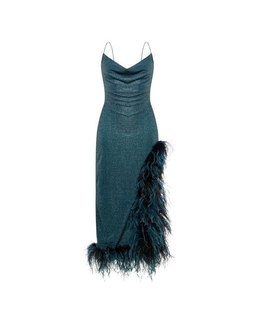 Oseree Kleedjes ,Blauw ,Lumière Feather Midi Jurk in het Green