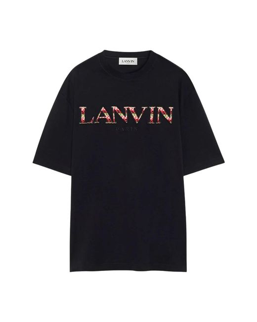Magliette in jersey di cotone nero con logo ricamato di Lanvin in Black da Uomo