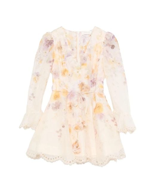Zimmermann Natural Memento Floral Linen-Blend Mini Dress