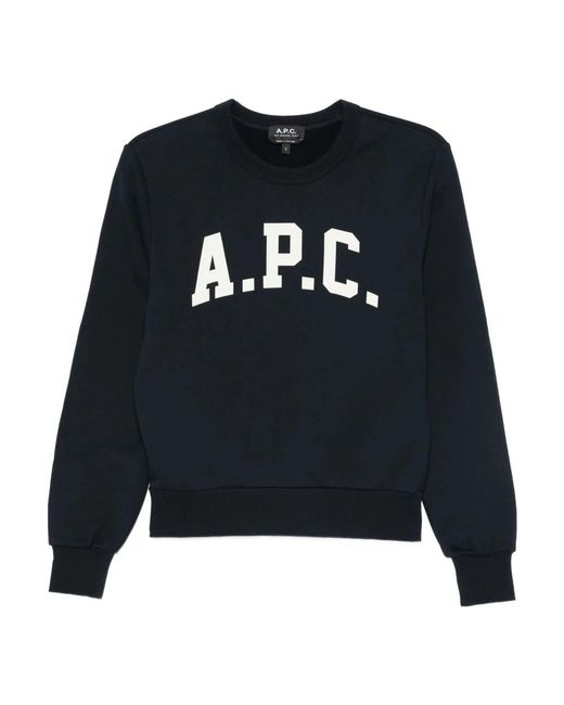 A.P.C. Hoodies & Sweatvesten ,Blauw ,Katoen Fafalda Logo Print Sweatshirt in het Blue
