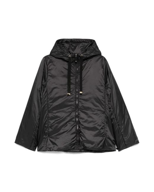 Max Mara Black Schwarzer Mantel Mit Kapuze Und Reißverschluss