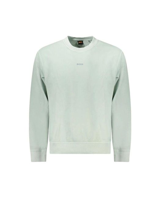 Boss Grüner gebürsteter baumwollpullover mit logo in Green für Herren