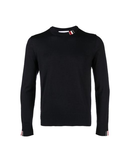 Thom Browne Truien & Vesten ,Blauw ,Wol Fijn Merino Jersey Gestreept Relaxed Crew Neck Pullover in het Black voor heren