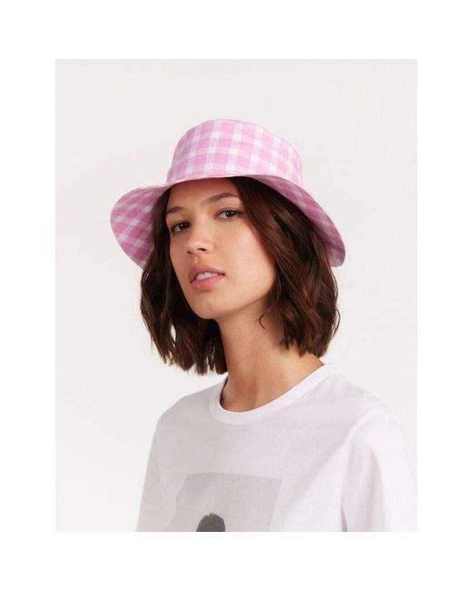 Ines De La Fressange Paris Pink Rosa vichy leinen bob hut