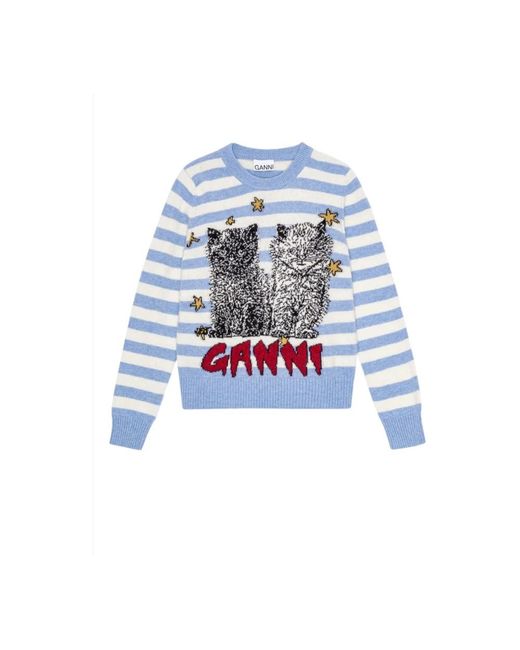 Ganni Blue Round-Neck Knitwear