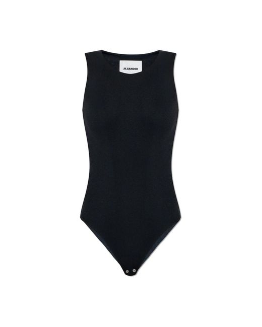 Jil Sander Tops ,Zwart ,Fluid Viscose Bodysuit in het Blue